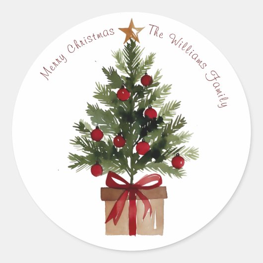 Watercolor Holly Berries Christmas Tree Holiday Runder Aufkleber (Vorderseite)