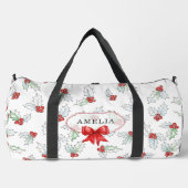 Watercolor Holly Berries Red Ribbon Custom Name Duffle Bag (Vorderseite)