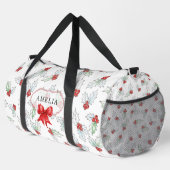 Watercolor Holly Berries Red Ribbon Custom Name Duffle Bag (Rechte Ecke)
