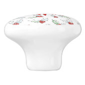 Watercolor Holly Berries Red Ribbon Custom Name Keramikknauf (Seitenansicht)