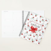 Watercolor Holly Berries Red Ribbon Custom Name Planer (Anzeige)