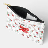 Watercolor Holly Berries Red Ribbon Custom Name Zubehörtasche (Offen)