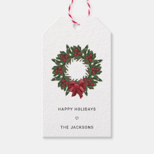 Watercolor Holly Berries Wreath Custom Geschenkanhänger