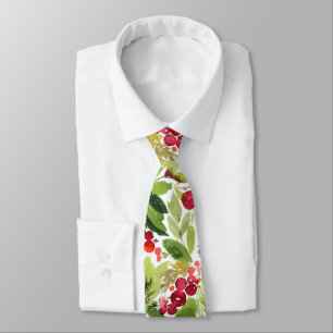 Watercolor Holly Berry Christmas Neck Tie Krawatte