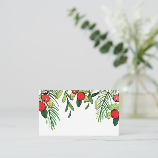 Watercolor Holly Berry Foliage | Urlaub Platzkarte (Stehend Vorderseite)
