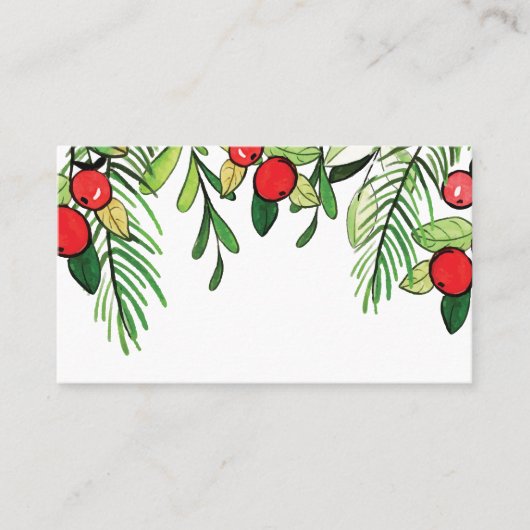 Watercolor Holly Berry Foliage | Urlaub Platzkarte (Vorderseite)