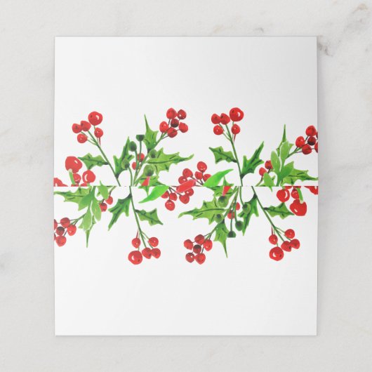 Watercolor Holly Berry Foliage | Urlaub Platzkarte (Außenseite Aufgefaltet)