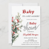 Watercolor Holly Berry Greenery Baby Shower Einladung (Vorderseite)