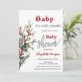 Watercolor Holly Berry Greenery Baby Shower Einladung (Stehend Vorderseite)