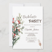 Watercolor Holly Berry Greenery Bachelorette Einladung (Vorderseite)