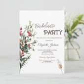 Watercolor Holly Berry Greenery Bachelorette Einladung (Stehend Vorderseite)