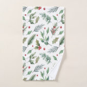 Watercolor Holly Berry Greenery Badhandtuch Set (Handtuch)