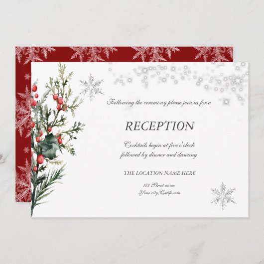 Watercolor Holly Berry Greenery Empfang Einladung (Vorne/Hinten)