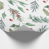 Watercolor Holly Berry Greenery Geschenkpapier (Ecke)