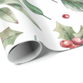 Watercolor Holly Berry Greenery Geschenkpapier (Rolleneckpunkt)
