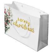 Watercolor Holly Berry Greenery Große Geschenktüte (Rückseite Schrägansicht)
