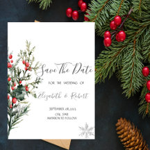 Watercolor Holly Berry Greenery Save the Date