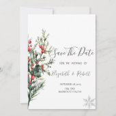 Watercolor Holly Berry Greenery Save the Date (Vorderseite)