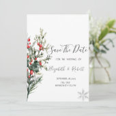 Watercolor Holly Berry Greenery Save the Date (Stehend Vorderseite)
