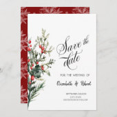 Watercolor Holly Berry Greenery Save the Date (Vorne/Hinten)