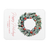 Watercolor Holly Berry & Greenery Wreath Magnet (Horizontal)