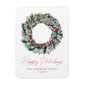 Watercolor Holly Berry & Greenery Wreath Magnet (Vertikal)