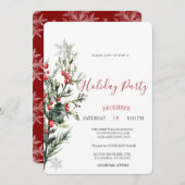 Watercolor Holly Berry Grüne Weihnachten Einladung (Vorne/Hinten)