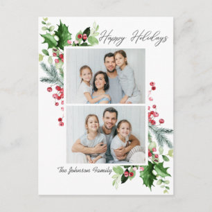 Watercolor Holly Berry Weihnachten 2 FOTO Gruß Postkarte