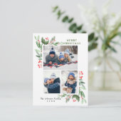 Watercolor Holly Berry Weihnachten 3 FOTO Gruß Postkarte (Stehend Vorderseite)