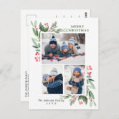 Watercolor Holly Berry Weihnachten 3 FOTO Gruß Postkarte (Vorne/Hinten)