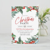 Watercolor Holly Berry Weihnachtsgrüße Party Einladung (Stehend Vorderseite)