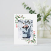 Watercolor Holly Berry Weihnachtsgrüßen FOTO Gruß Postkarte (Stehend Vorderseite)