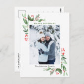 Watercolor Holly Berry Weihnachtsgrüßen FOTO Gruß Postkarte (Vorne/Hinten)