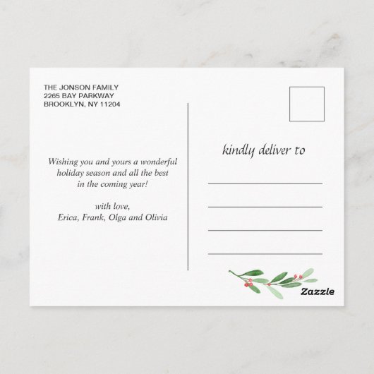 Watercolor Holly Berry Weihnachtsgrüßen FOTO Gruß Postkarte (Rückseite)