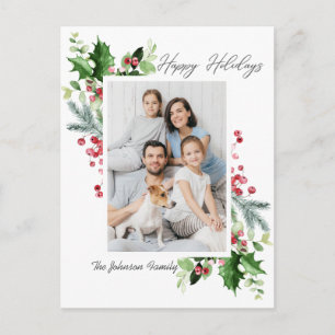 Watercolor Holly Berry Weihnachtsgrüßen FOTO Gruß Postkarte