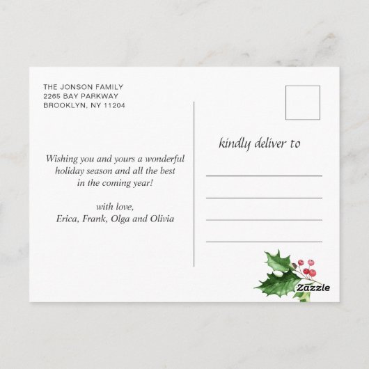 Watercolor Holly Berry Weihnachtsgrüßen FOTO Gruß Postkarte (Rückseite)