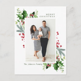 Watercolor Holly Berry Weihnachtsgrüßen FOTO Gruß Postkarte