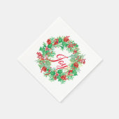 Watercolor Holly Berry Wreath Red Joliday Serviette (Ecke)
