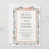 Watercolor Holly Bow QR Code Photo Winter Wedding Einladung (Vorderseite)