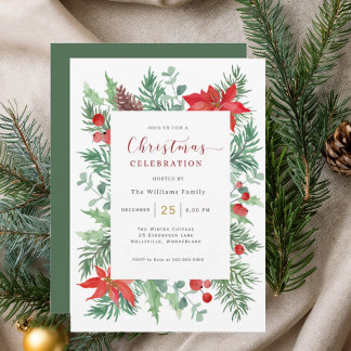 Watercolor Holly Christmas Celebration Invitation Einladung