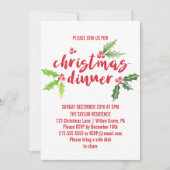 Watercolor Holly Christmas Dinner Einladung (Vorderseite)