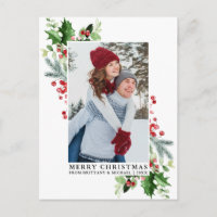 Watercolor Holly Christmas Greenery Couple Foto