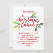 Watercolor Holly Christmas Lunch Einladung (Vorderseite)