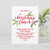 Watercolor Holly Christmas Lunch Einladung (Stehend Vorderseite)