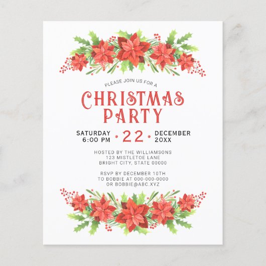 Watercolor Holly Christmas Party Einladung (Vorderseite)