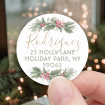 Watercolor Holly Christmas Return Address Label