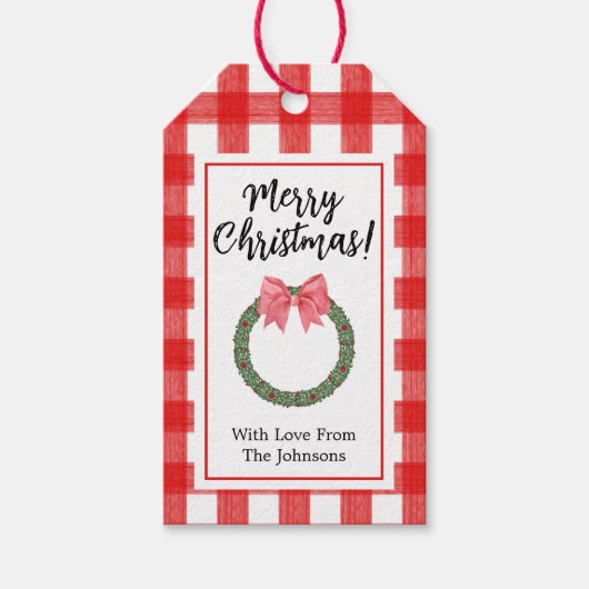 Watercolor Holly Christmas Wreath Geschenkanhänger (Vorderseite)