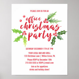 Watercolor Holly Company Christmas Party Einladung Poster