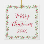 Watercolor Holly Garland Keramikornament (Rückseite)