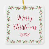 Watercolor Holly Garland Keramikornament (Vorderseite)